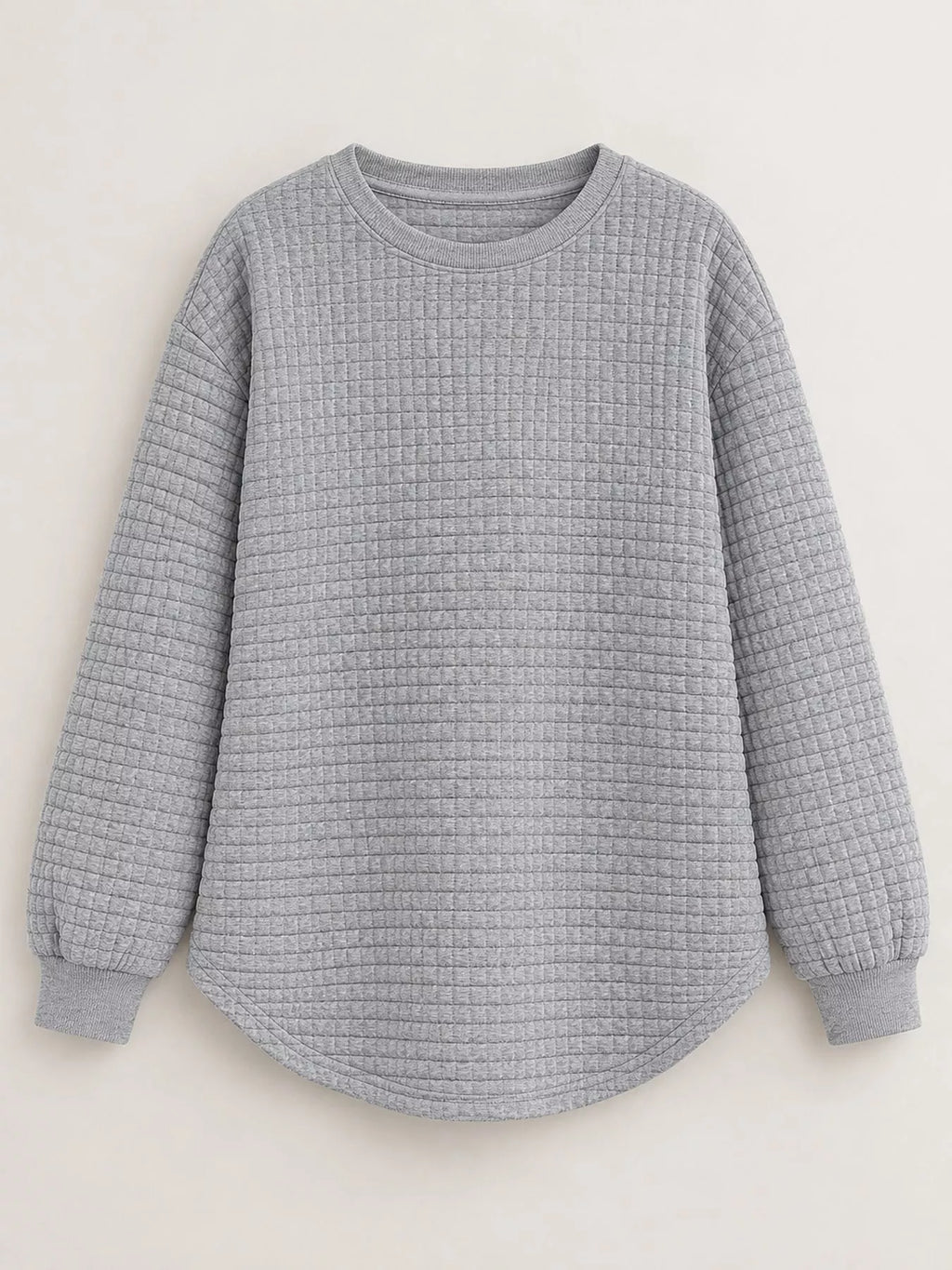 Plus Size Textured Waffle Knit Crew Neck Sweatshirt