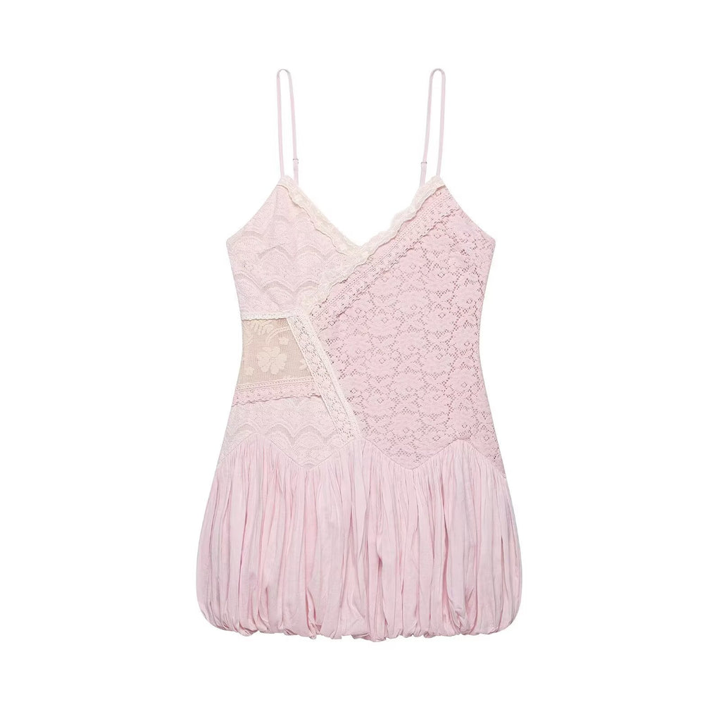 Women Clothing Autumn Sexy Balloon Lace Dress