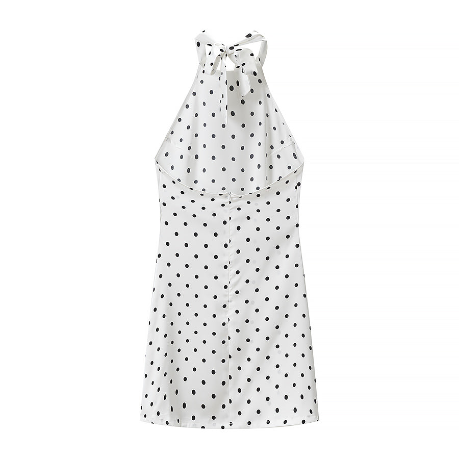 Women Retro Wild Slim Fit Backless Polka Dot Halter Dress