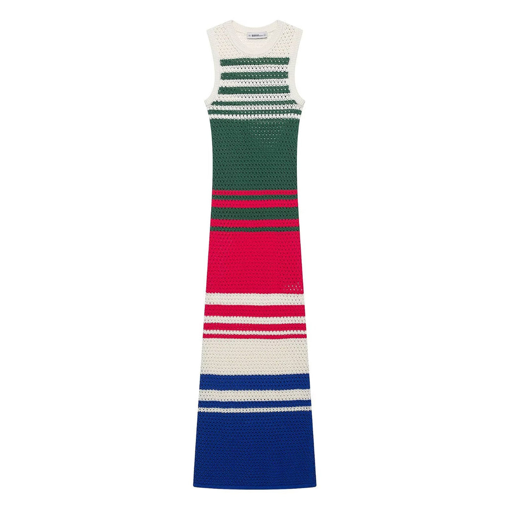 Women Clothing Summer Elegant Sexy Stripes Rib Midi Dress