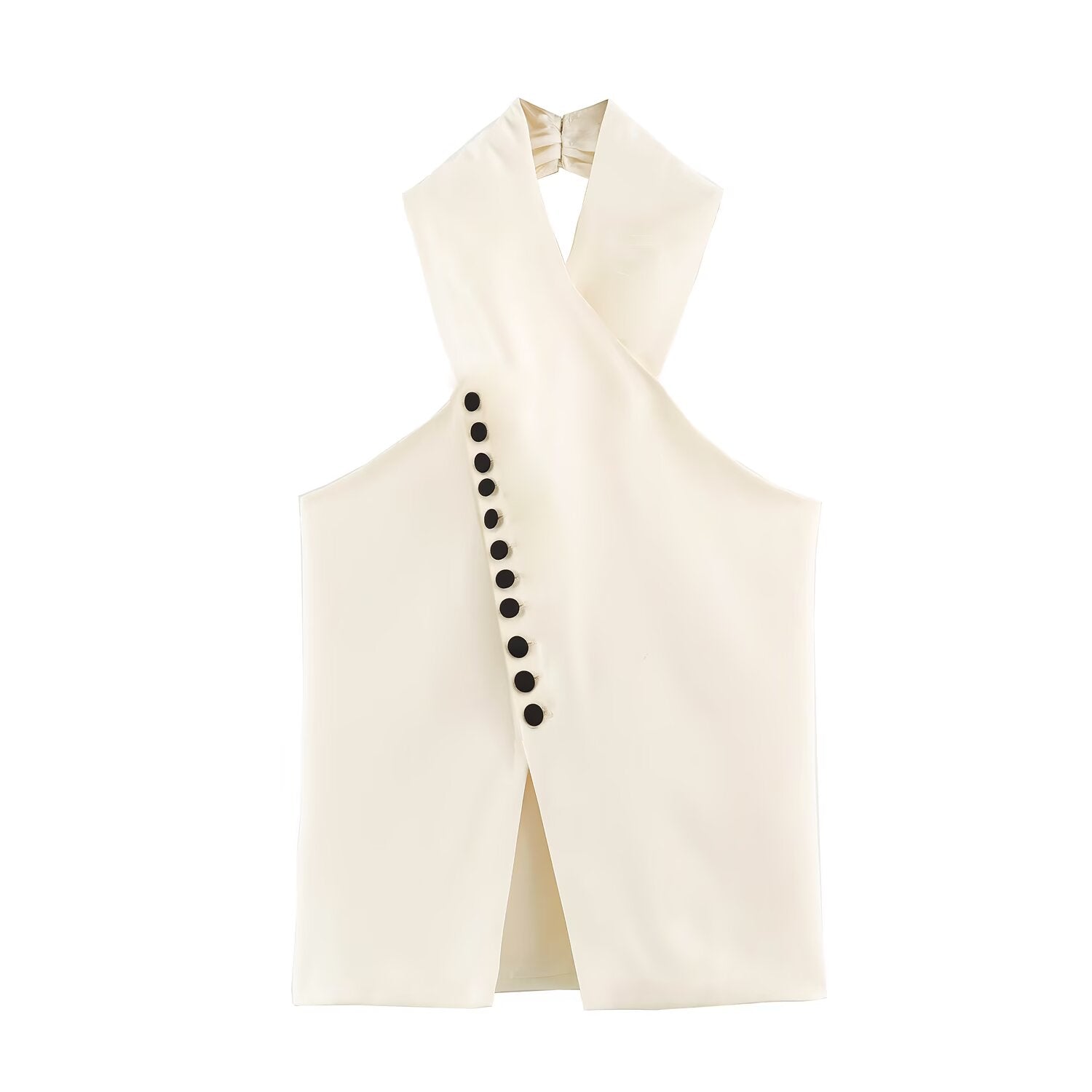 Women Clothing Autumn Stylish Graceful Simple Double Breasted Hanging Collar Vest