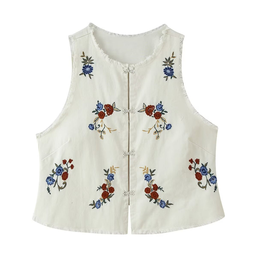 Summer Women Clothing Mori Heavy Industry Sleeveless Embroidered Vest