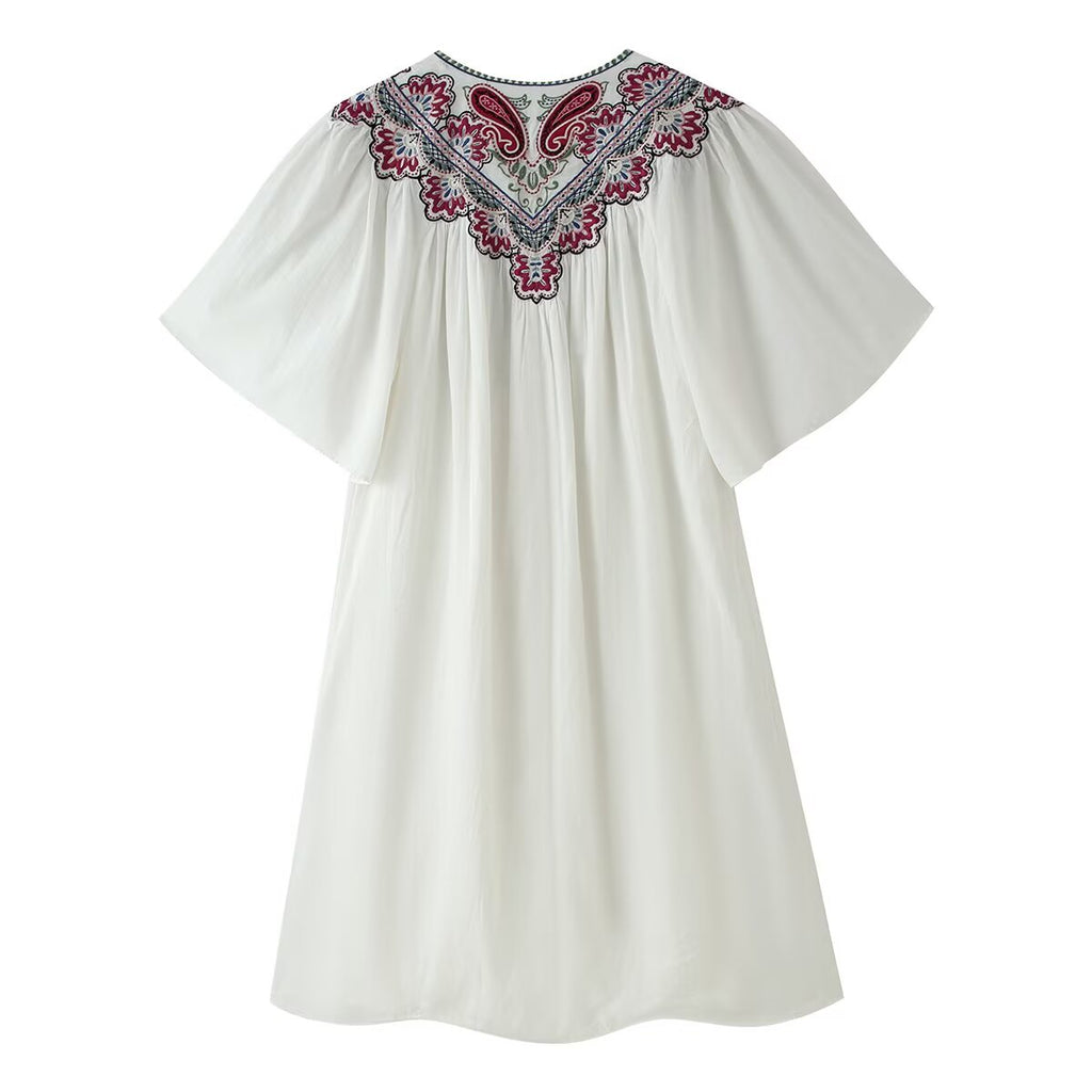 Fall Women Clothing Casual All Match Embroidered Solid Color Dress