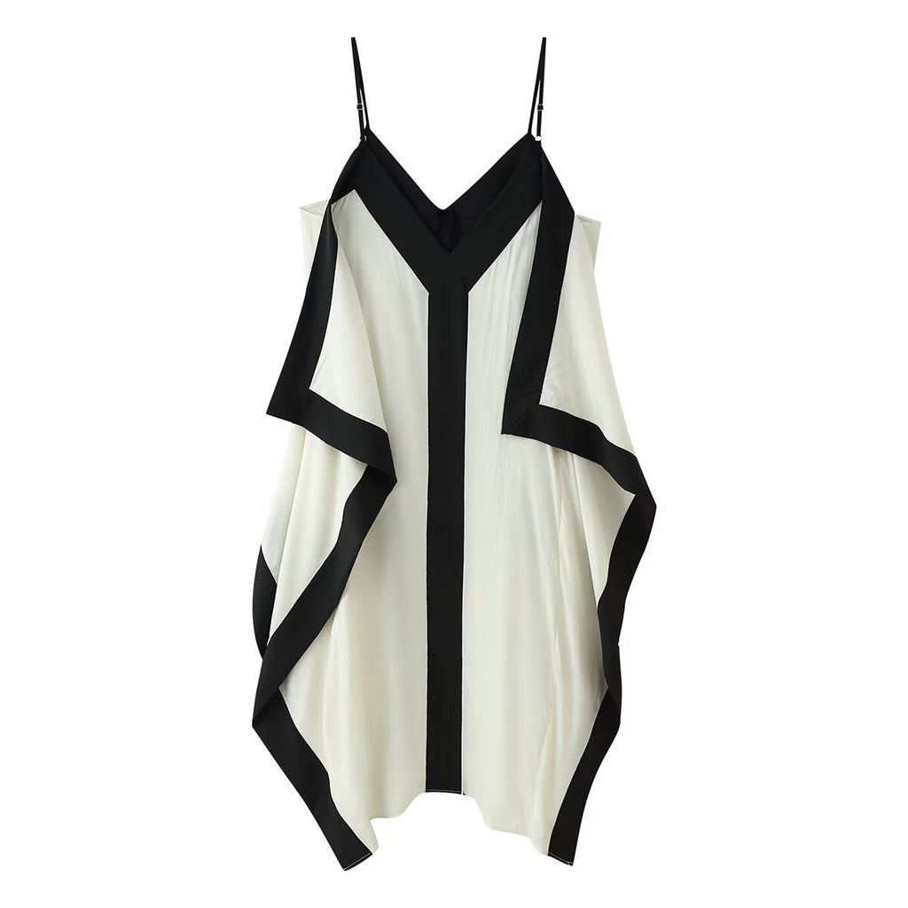 Summer Vacation Idle Contrast Color Women Clothing V neck Brace Maxi Sexy Dress
