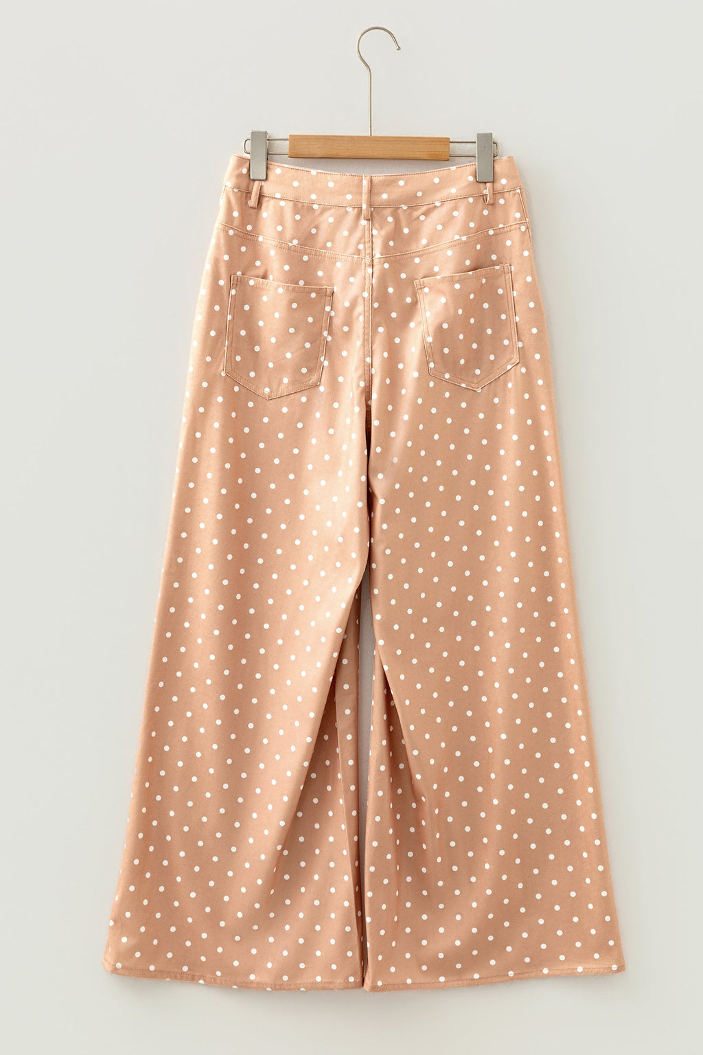 Khaki Polka Dot Print Drawstring Wide Leg Pants