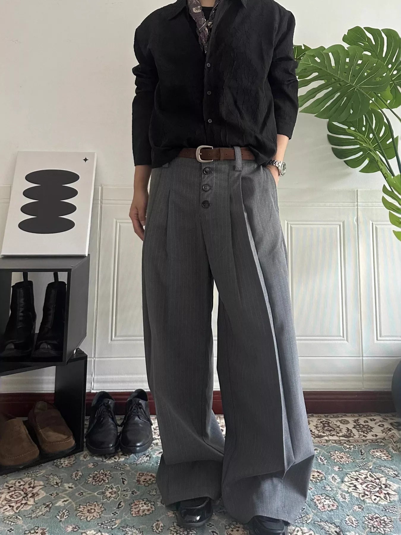 Men's Plus Size Wide Leg Button-Fly Pants