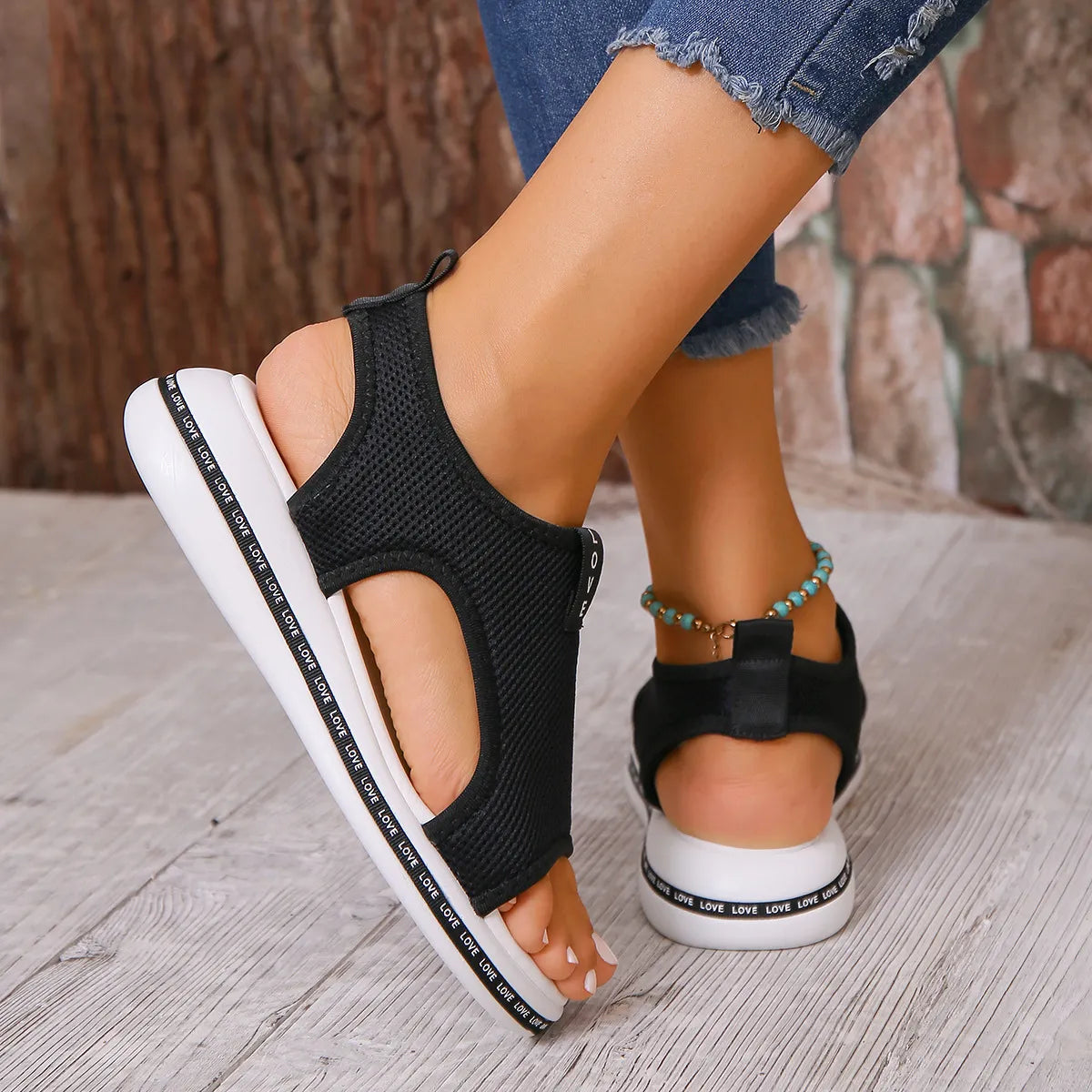 Mesh Open Toe Platform Sandals