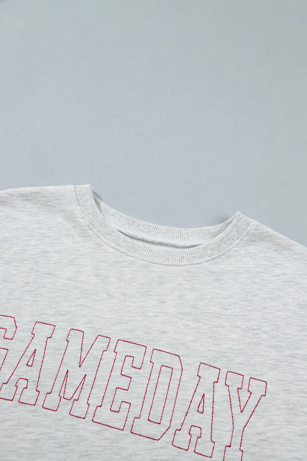Light Grey Game Day Letter Embroidery Long Sleeve Round Neck Sweatshirt