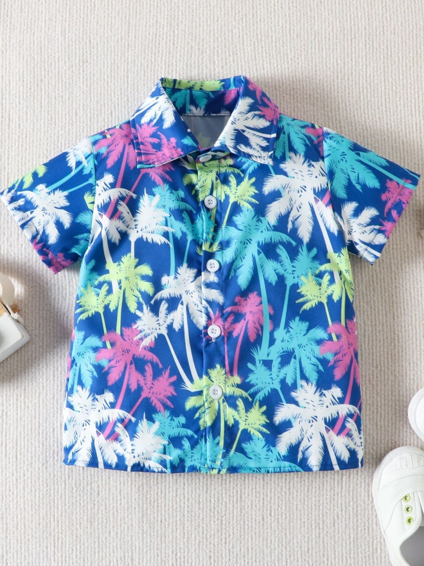 Children's Tropical Print Button-Up Shirt & Shorts Set