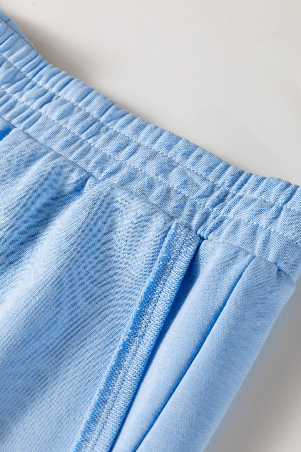 Mist Blue Solid Color Polo Tee Elastic Waist Shorts Plus Size Outfit
