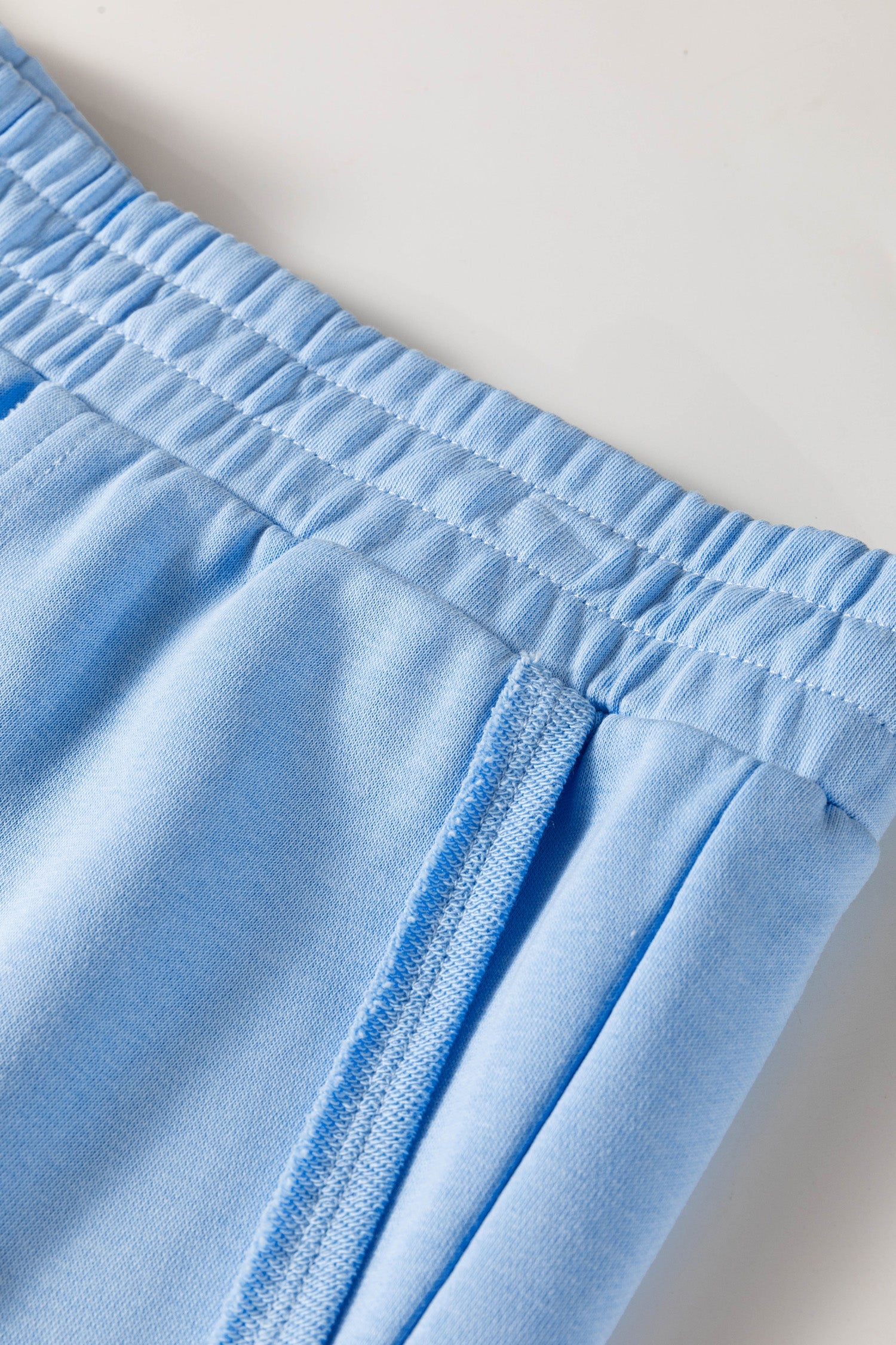 Mist Blue Solid Color Polo Tee Elastic Waist Shorts Plus Size Outfit