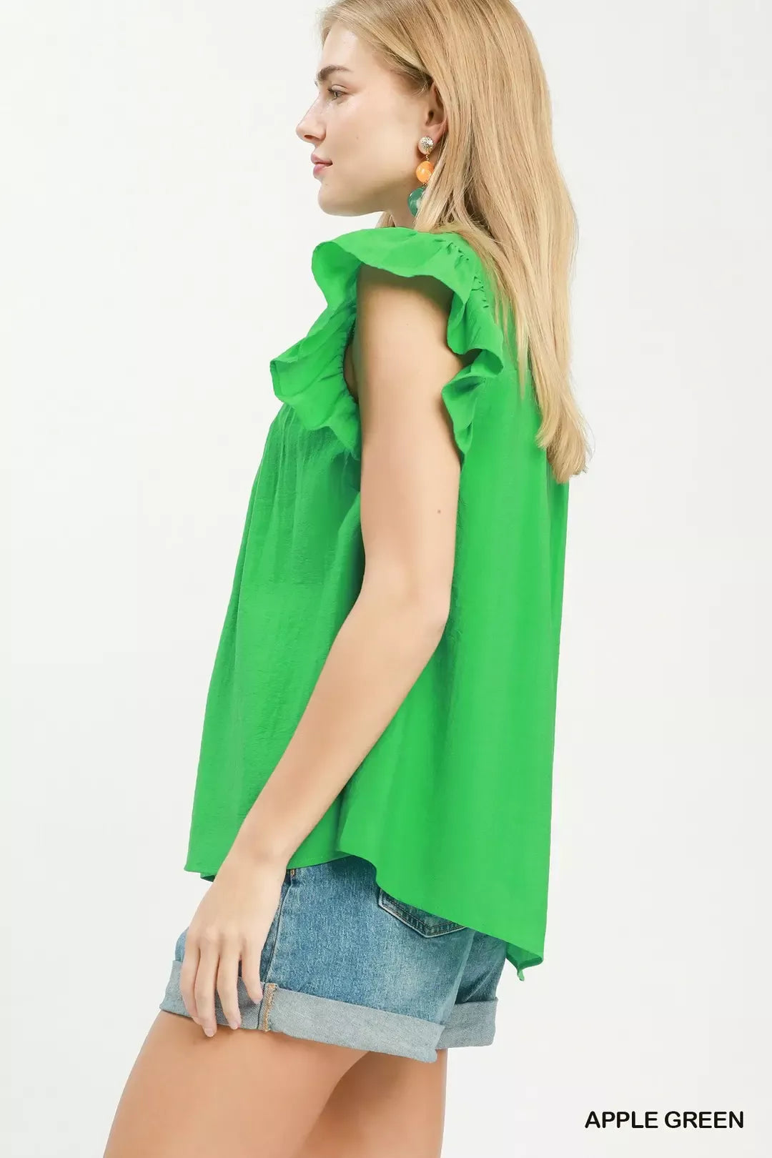 Smocked Yoke Ruffle Sleeve Blouse