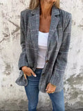 Plaid Single-Breasted Long Sleeve Blazer – Plus Size
