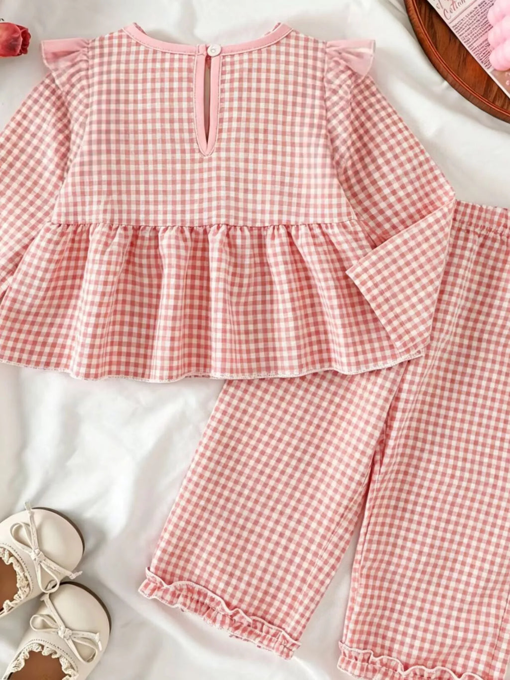 Children's Ruffled Plaid Top and Pants Set