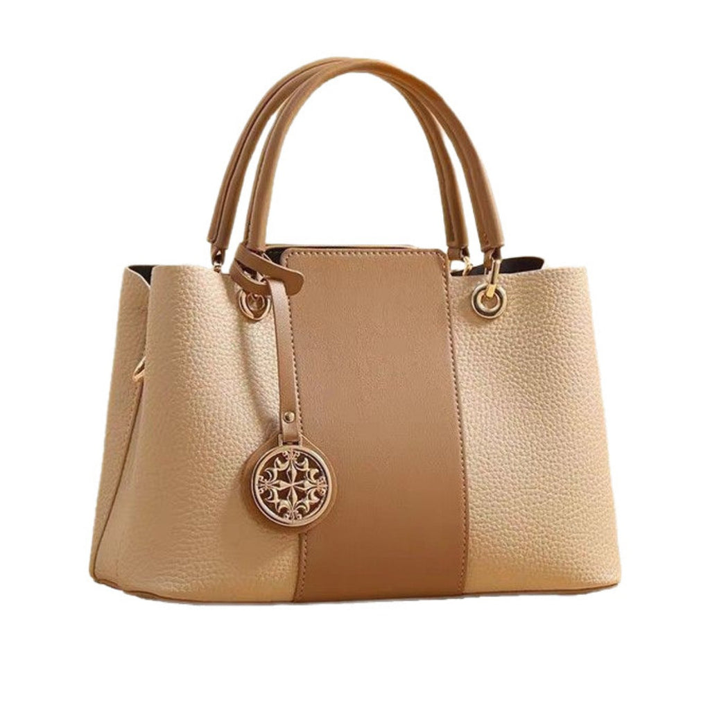Two-Tone Leather Top Handle Handbag