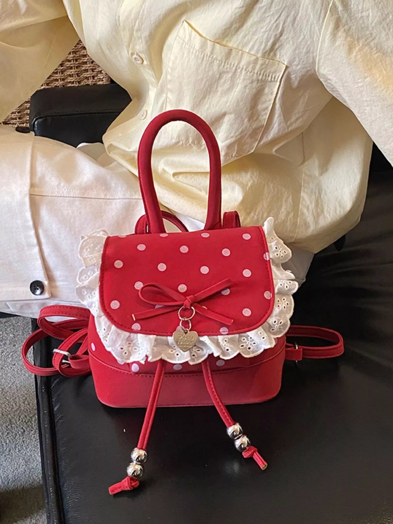 Polka Dot Lace Trim Backpack Bag