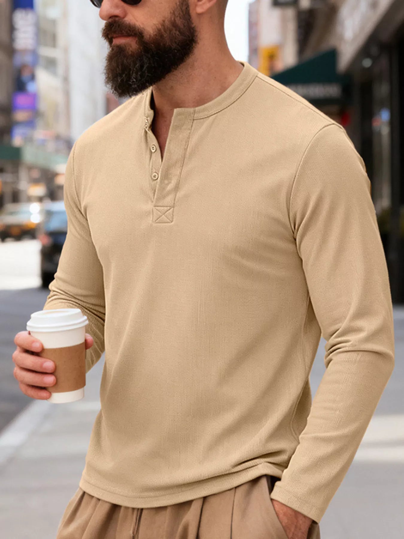 Men's Full Size Casual Long Sleeve Henley T-Shirt Plus Size