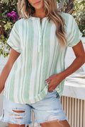 Green Breathable Gauze Half Button Short Sleeve Casual Blouse