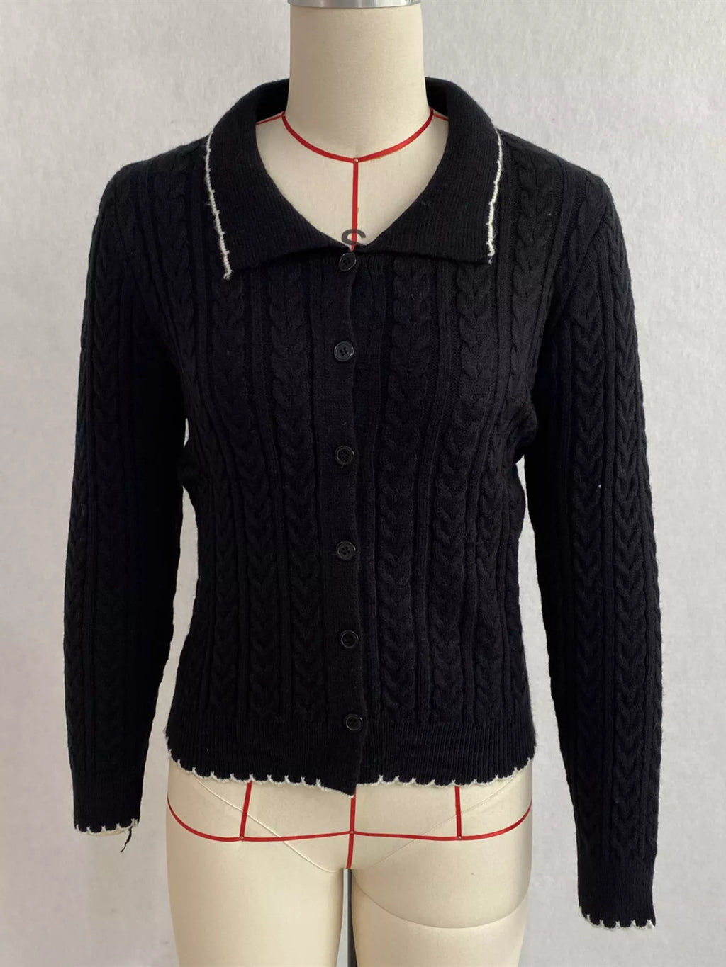 Cable Knit Polo Collar Button-Up Cardigan