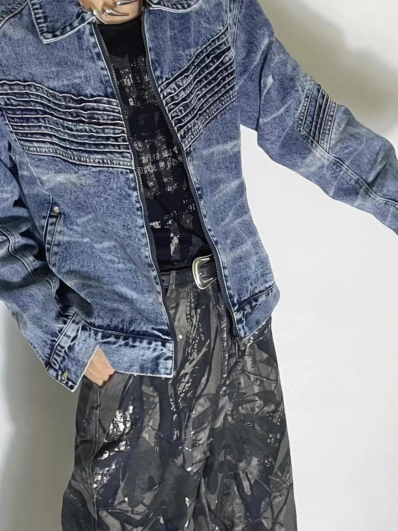 Men's Washed Zip Up Denim Jacket