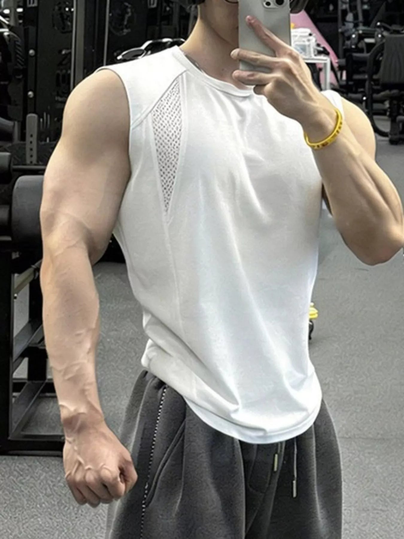Men's Plus Size Breathable Mesh Panel Tank Top