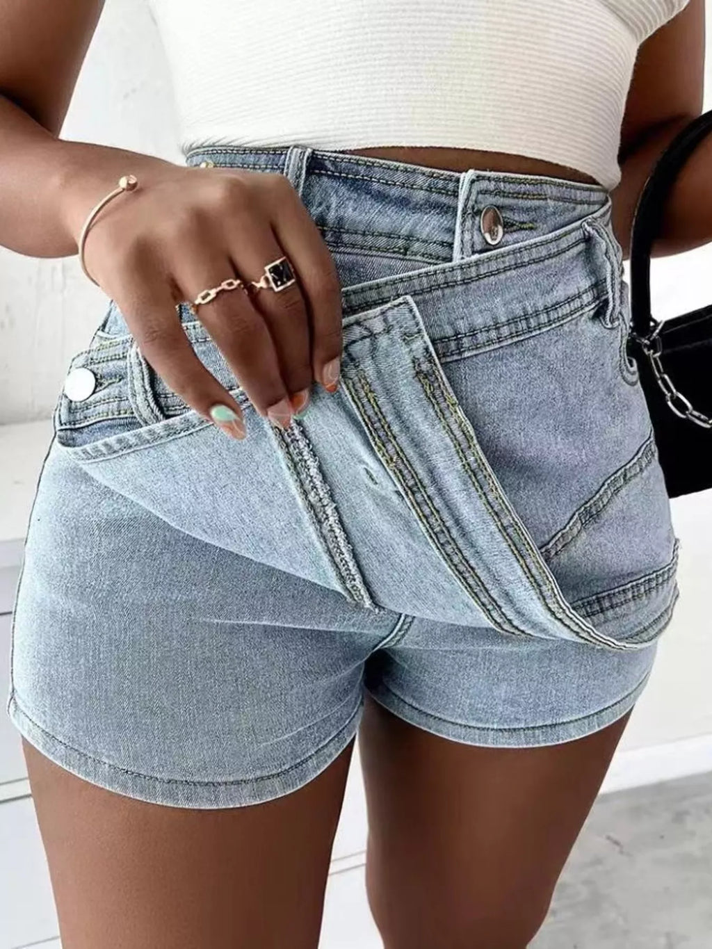 Asymmetrical Wrap Denim Shorts
