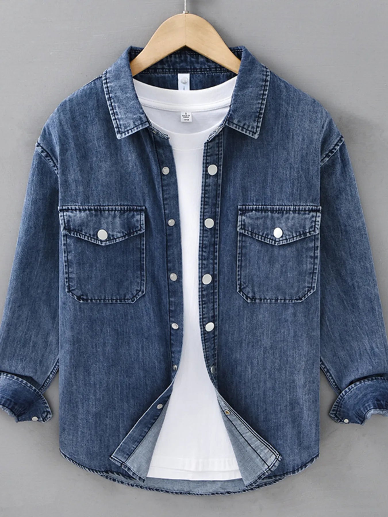 Men's Plus Size Button Up Long Sleeve Denim Shirt