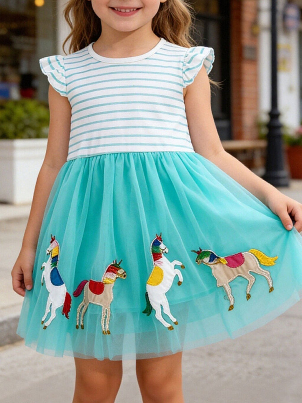 Children's Striped Unicorn Tulle Dress