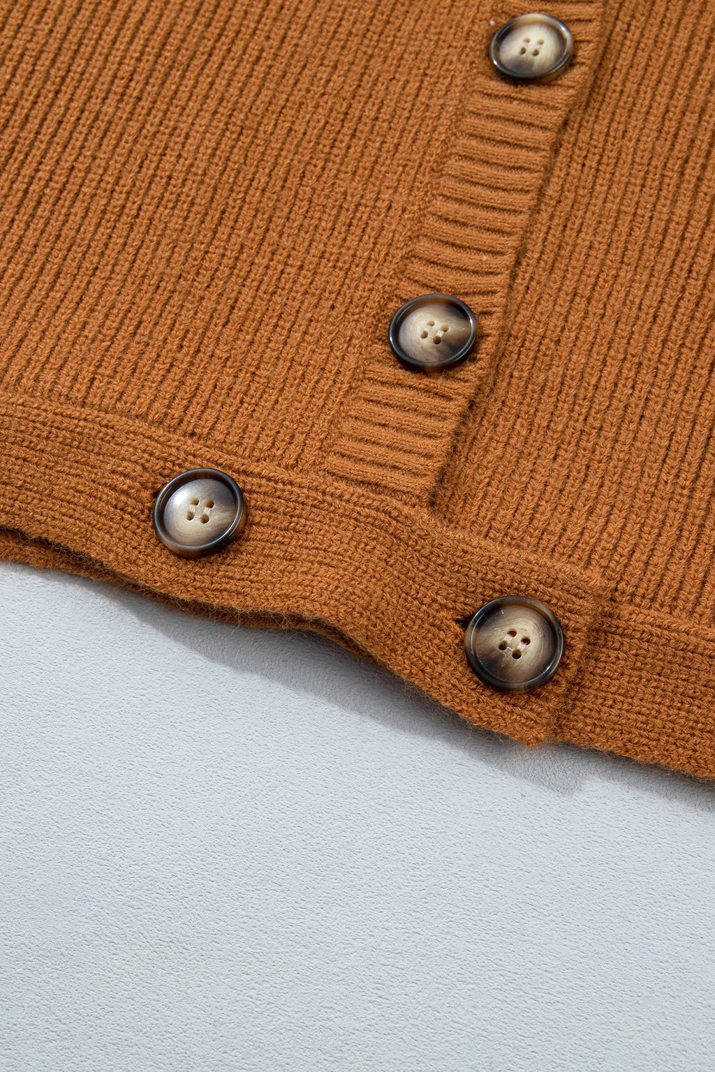 Mustard Ribbed Knit Collar Button Front Long Sleeve Cardigan