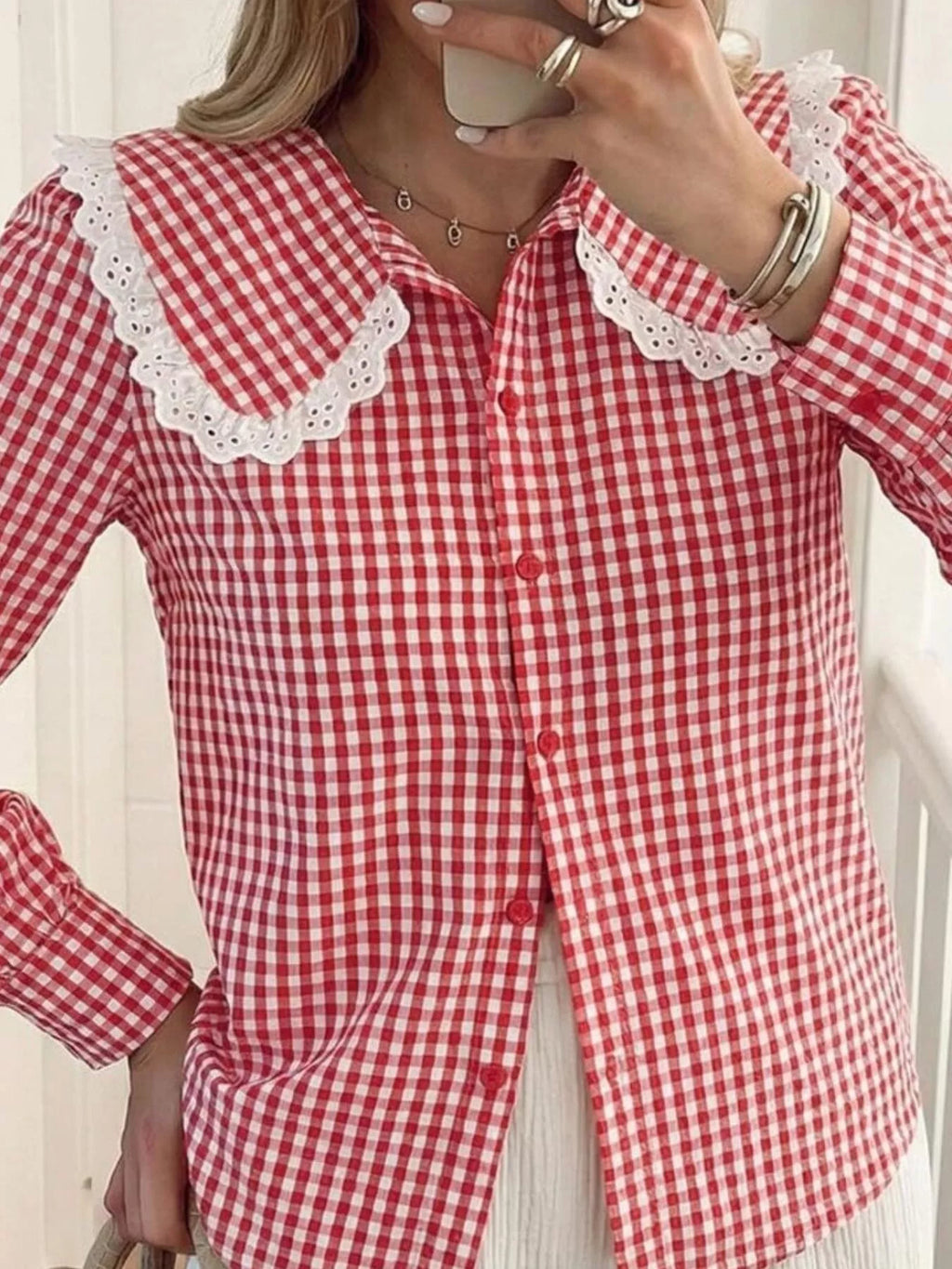 Lace Peter Pan Collar Button Up Shirt