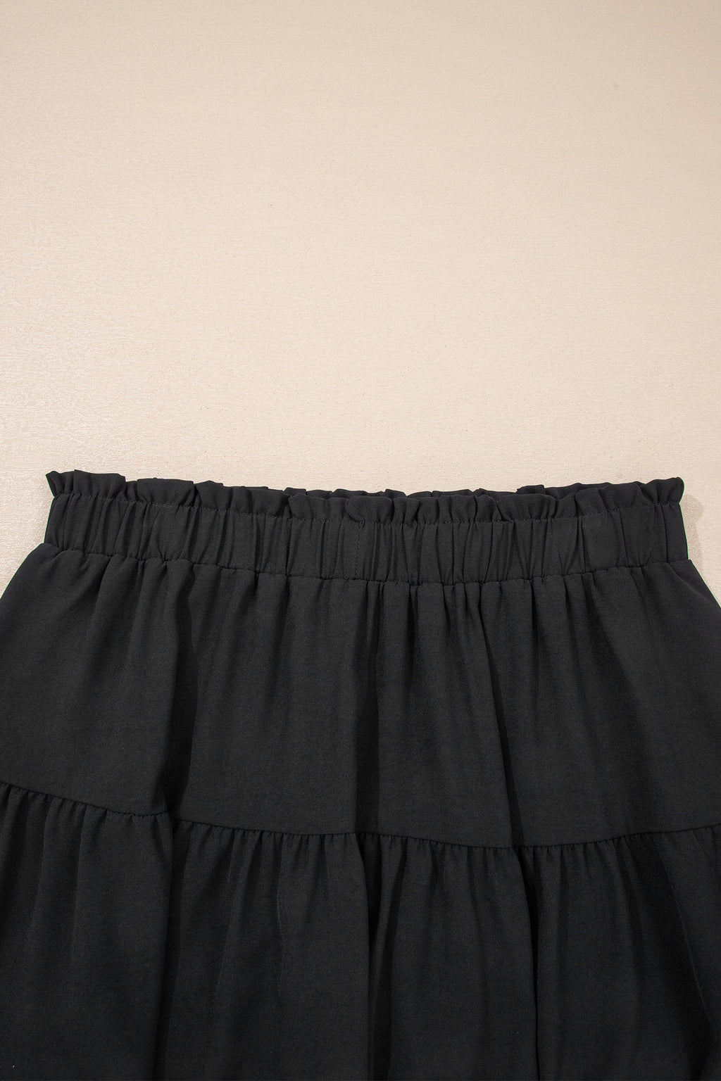 Black Plus Size Frilled Elastic Waist Lace Trim Boho Ruffled Shorts