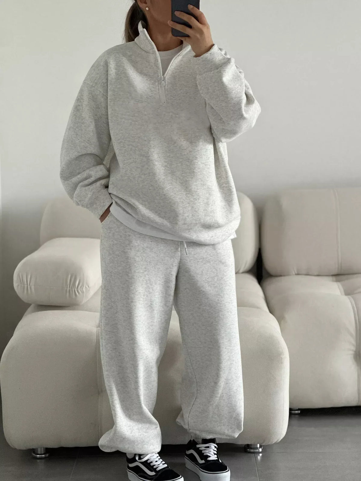 Quarter-Zip Top and Wide-Leg Sweatpants Set