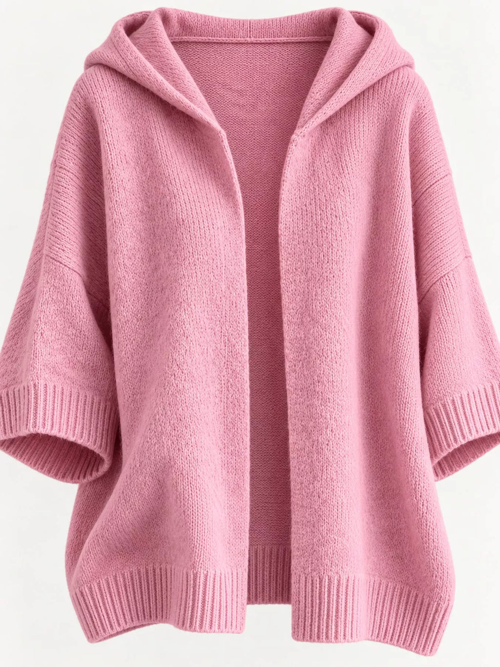 Full Size Hooded Open-Front Knit Cardigan Plus Size