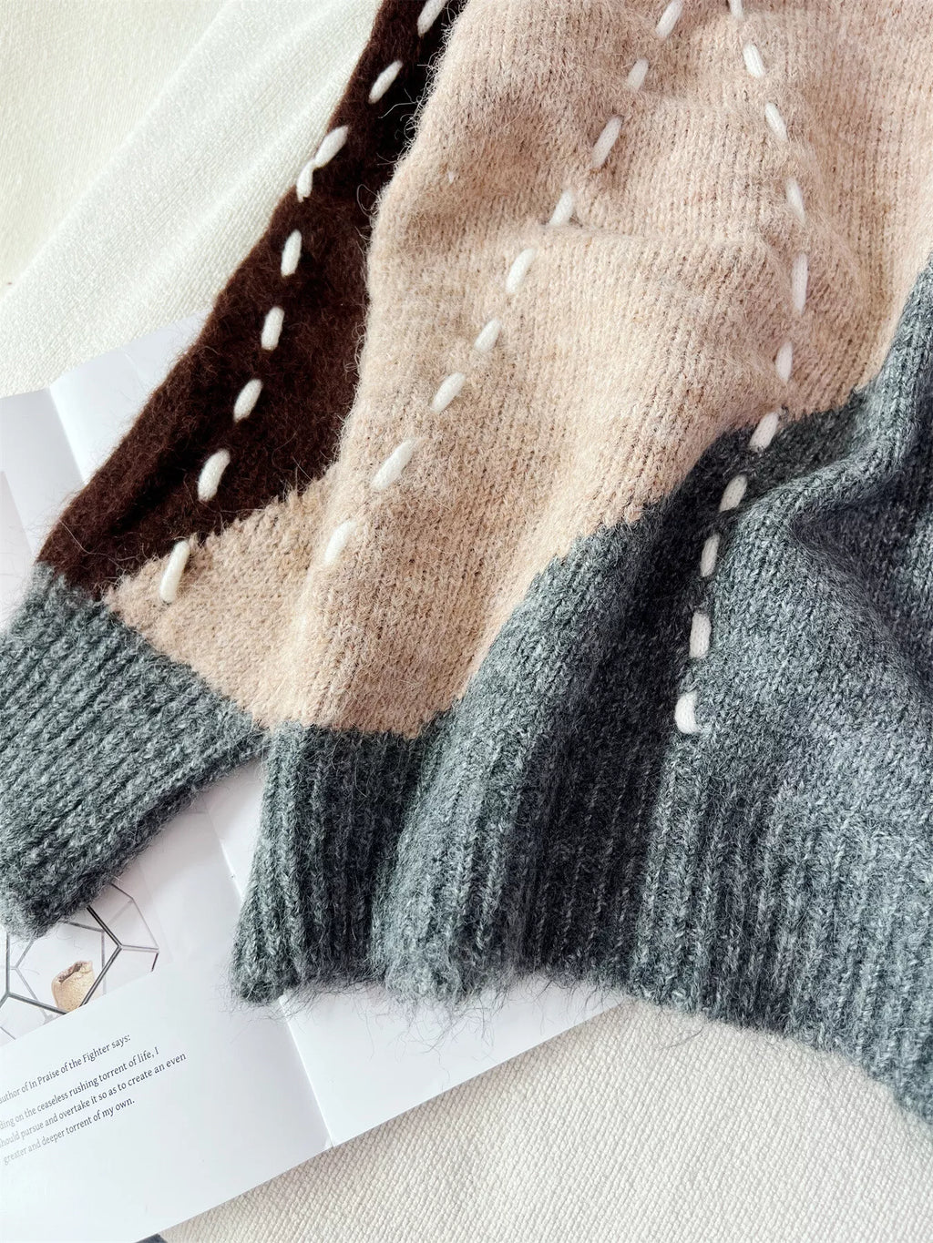 Argyle Pattern V-Neck Oversized Sweater