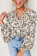 Gray Morn Floral Print Batwing Sleeve Buttoned Loose Fit Shirt