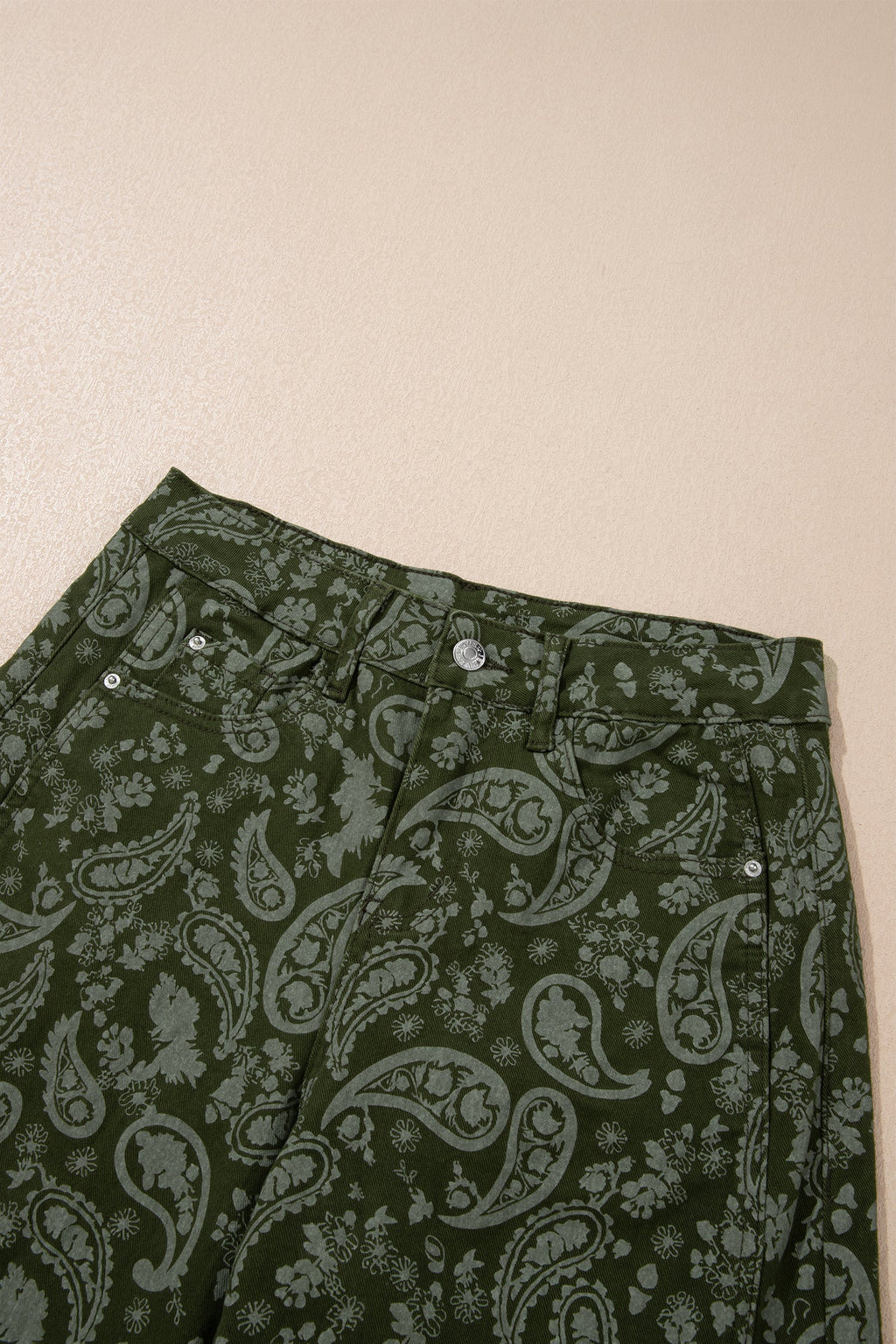Green Paisley Print Harem Denim Pants