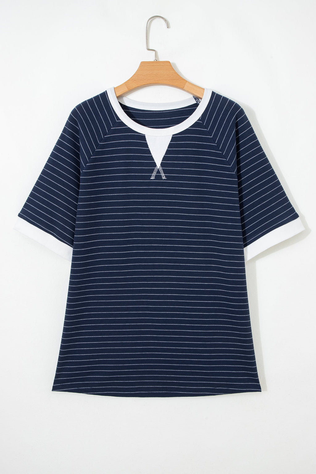 Plus Size Stripe Contrast Trim Ribbed T-Shirt