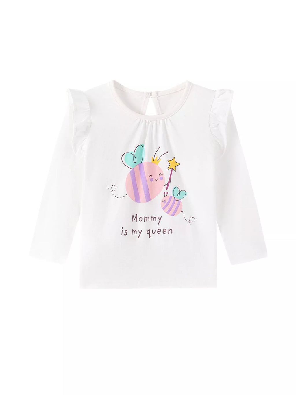 Children's Cute Bee Print Long Sleeve T-Shirt with Ruffle Details