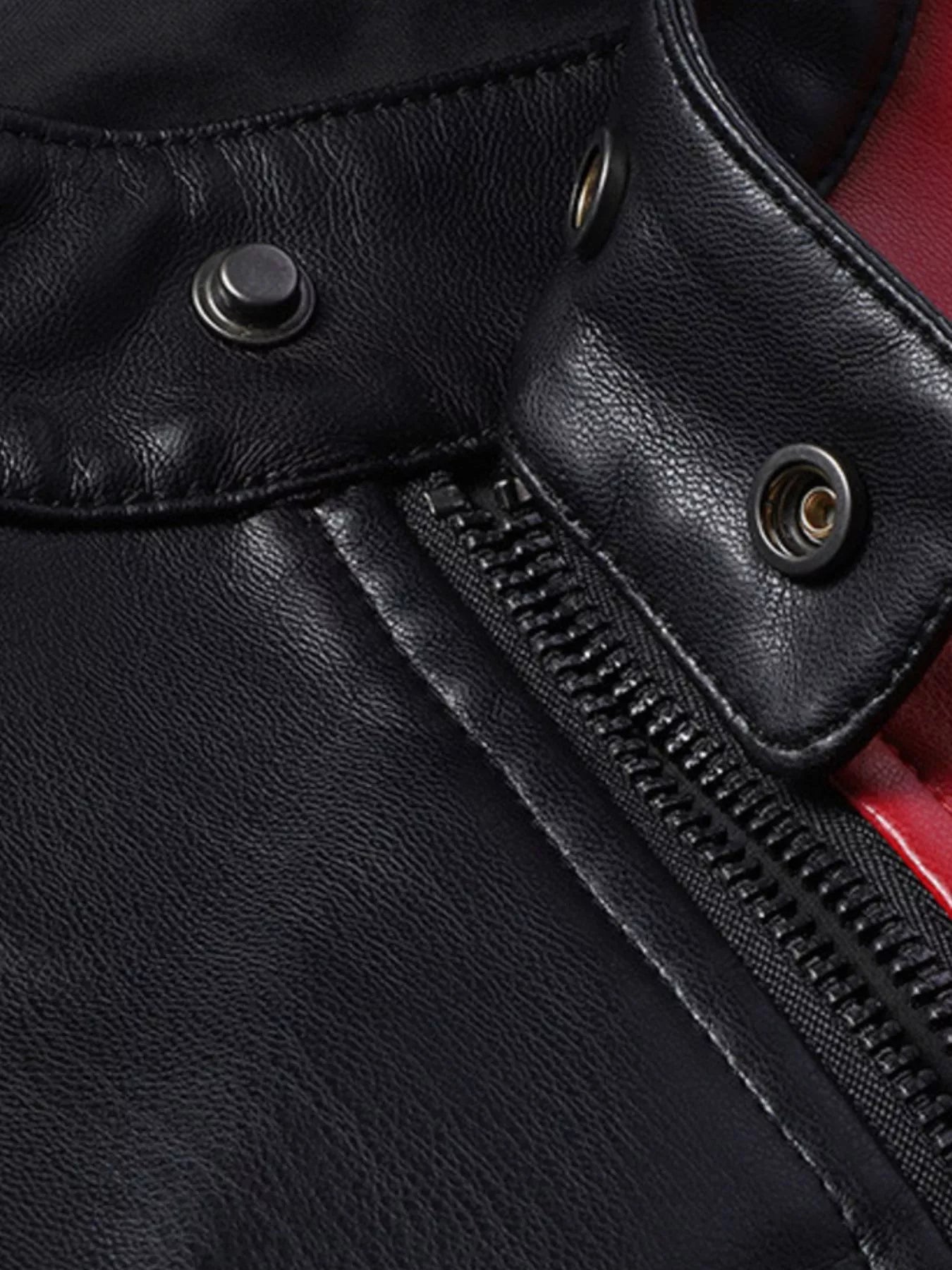 Men's Full Size Color Block Motorcycle Leather Jacket Plus Size