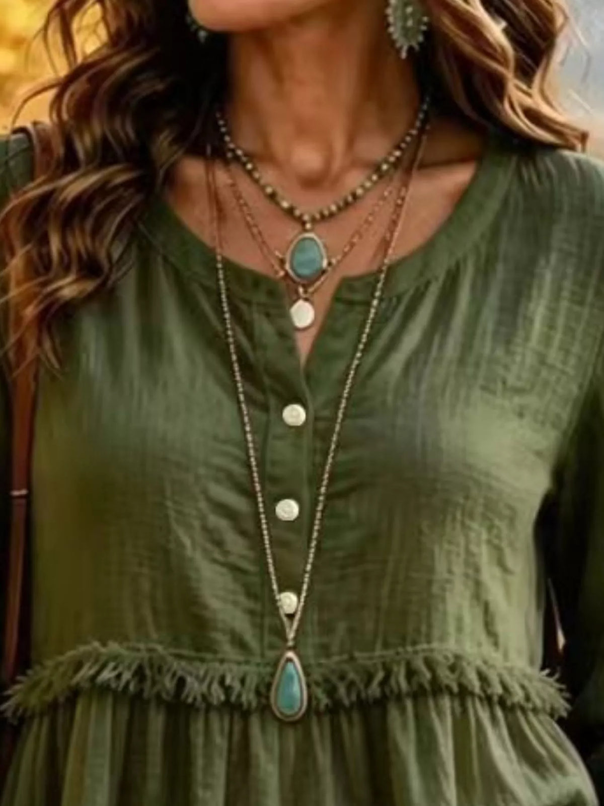Full Size Fringed Button Detail Blouse Plus Size