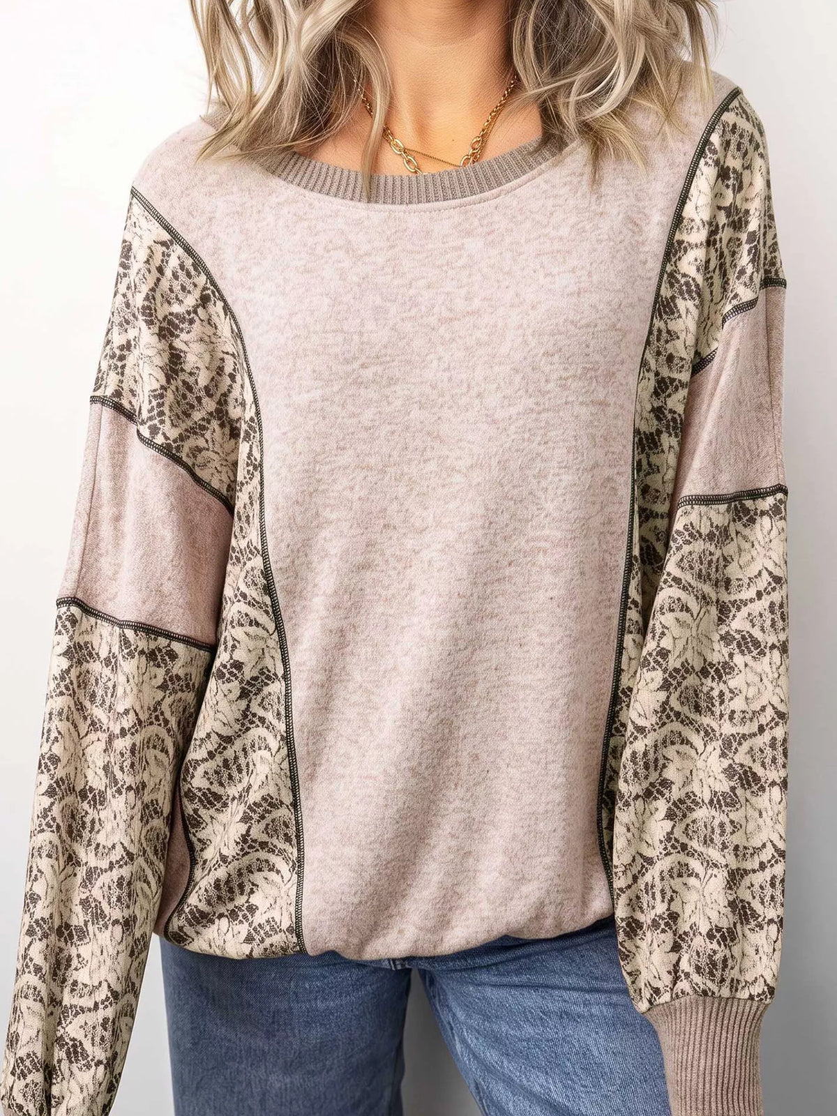 Floral Print Round Neck Long Sleeve Shift Top