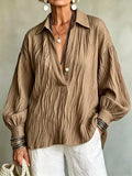 Full Size Texture Long Sleeve Blouse Plus Size