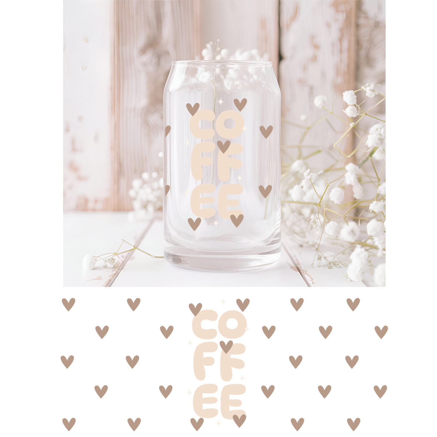 Boho Coffee and Hearts UVDTF Cup Wrap