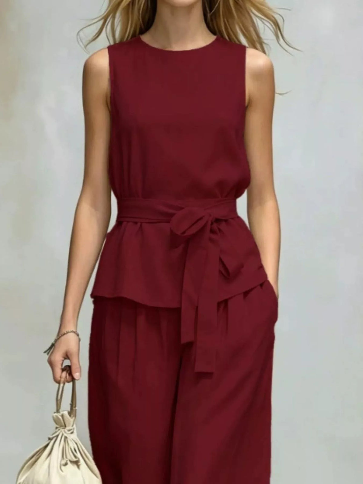 Sleeveless Top and Wide-Leg Pants Set