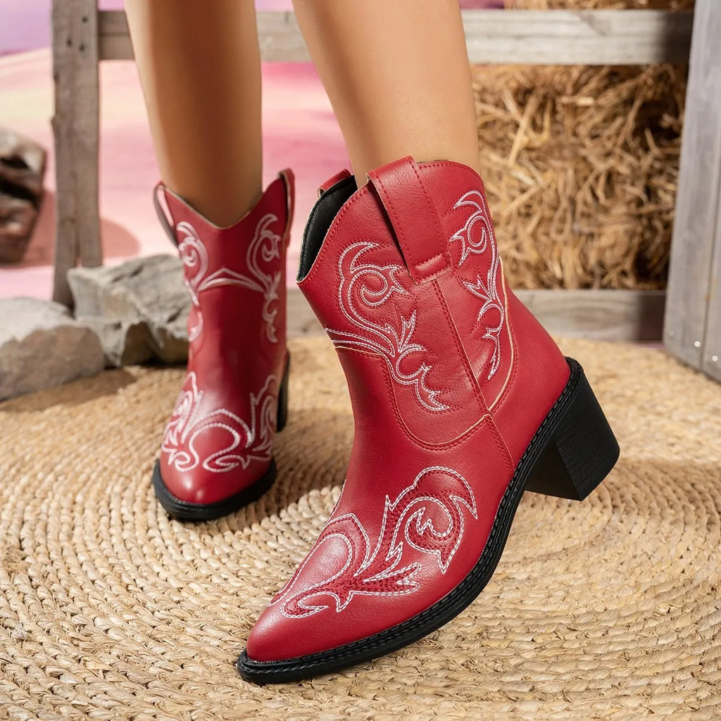 Point Toe Block Heels Boots