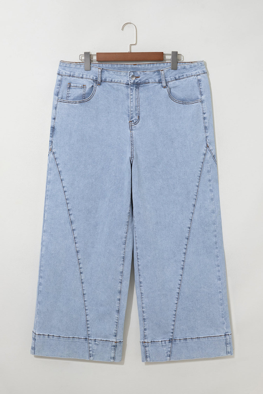 Beau Blue Solid Paneling Loose Fit Plus Size Jeans