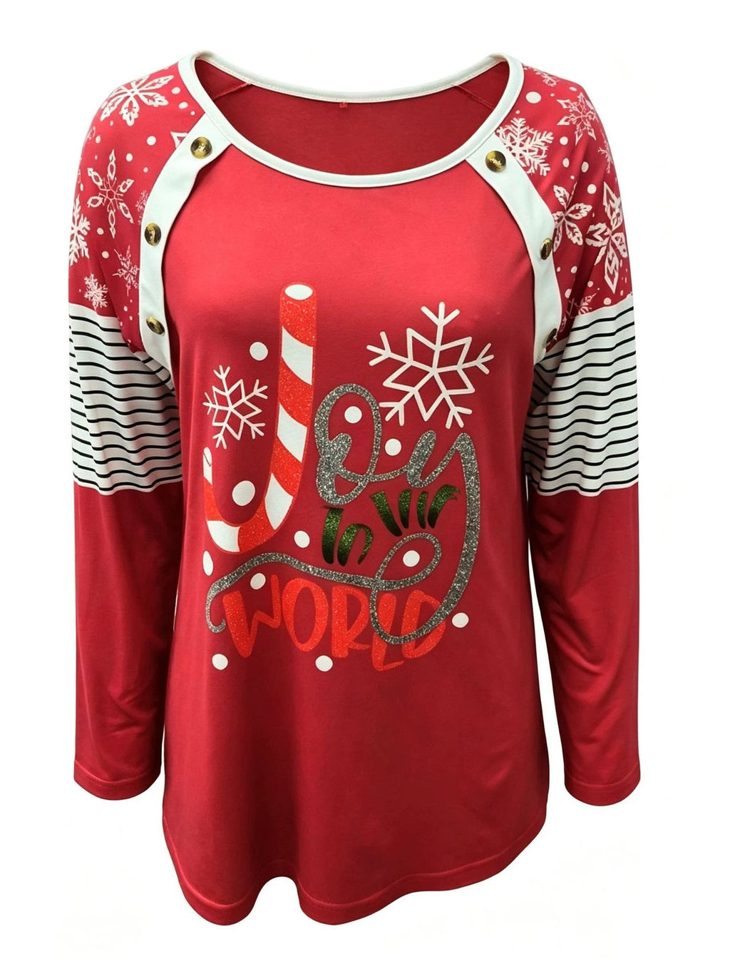 Exclusive For European And American Cross-border SalesAutumn Women's Clothing, Christmas Letter Print, Color-blocking, Buttoned Long-sleeve Top In Stock