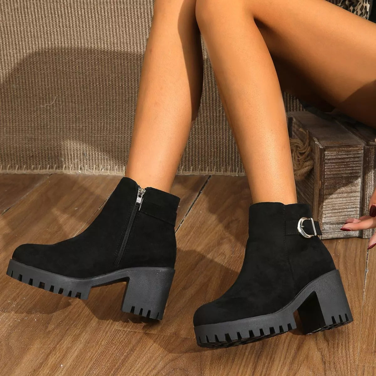 Round Toe Block Heels Boots