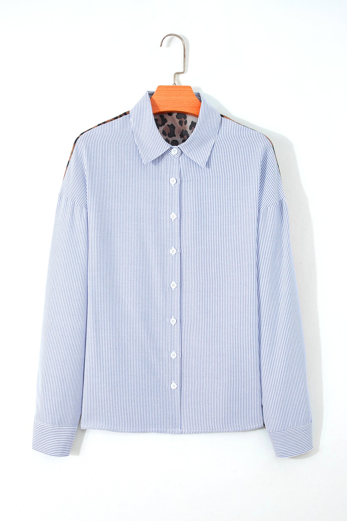 Varsity Stripe Leopard Patchwork Button Down Shirt