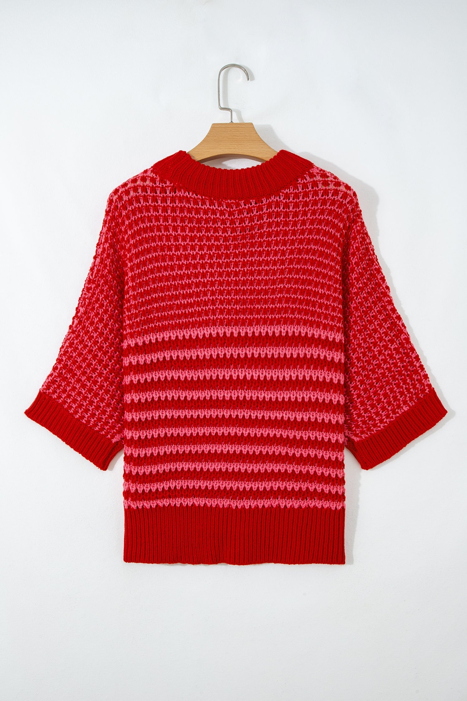 Red Stripe 3/4 Draped Sleeve Slouchy Sweater